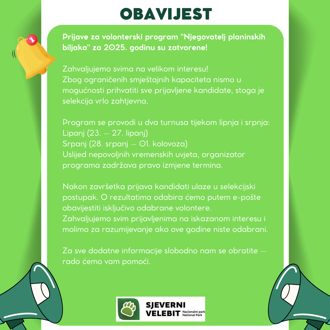 Obavijest o završetku volonterskog programa